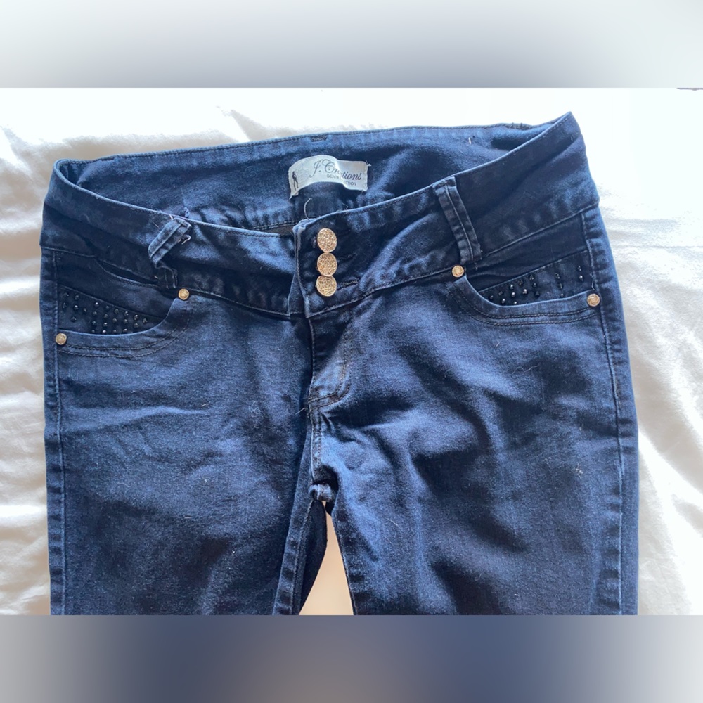 Dark blue Rinestone pocket detail skinny jeans
